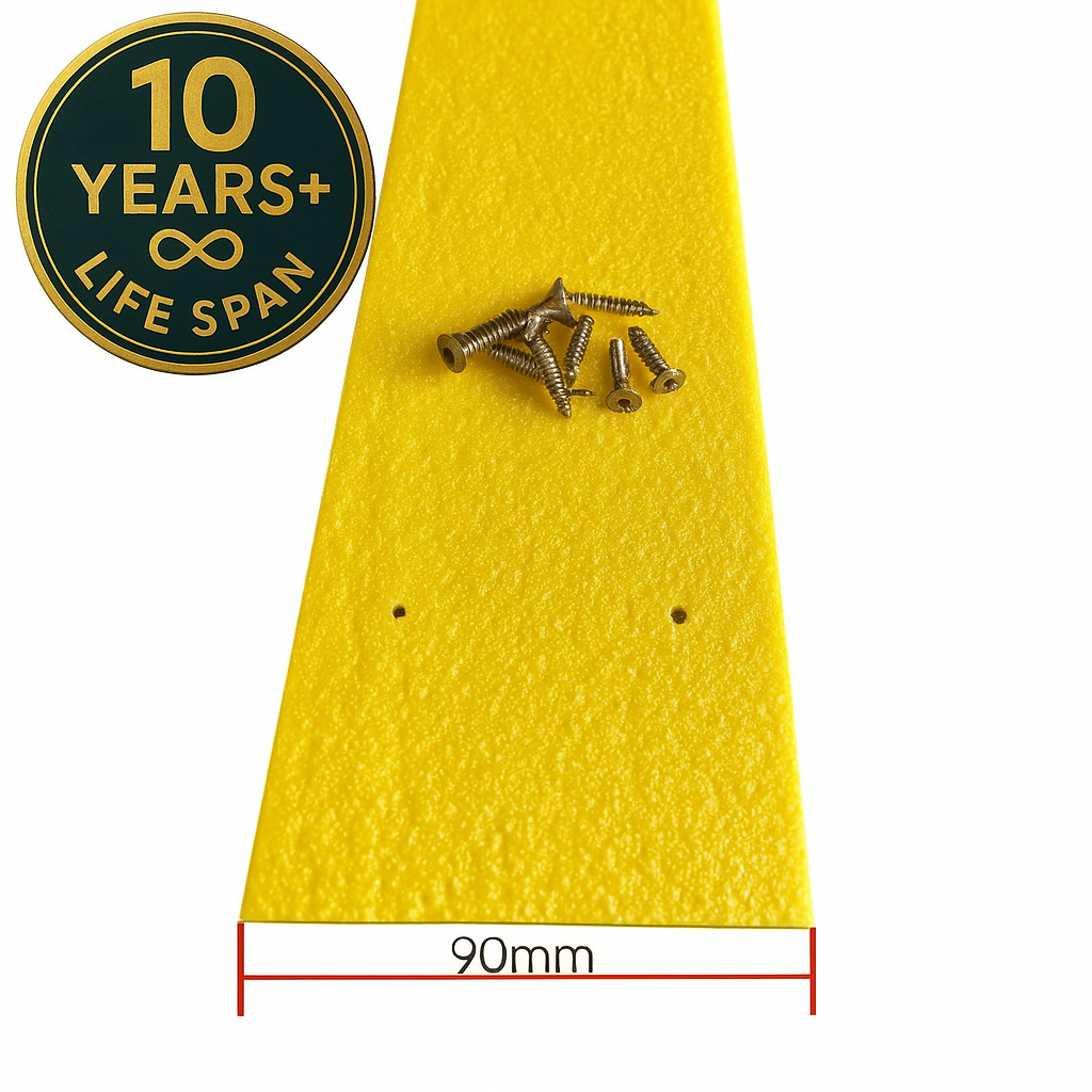 90mm Wide GRP Anti-Slip Decking Strips –  600mm, 1000mm, 1200mm – Black Yellow Brown