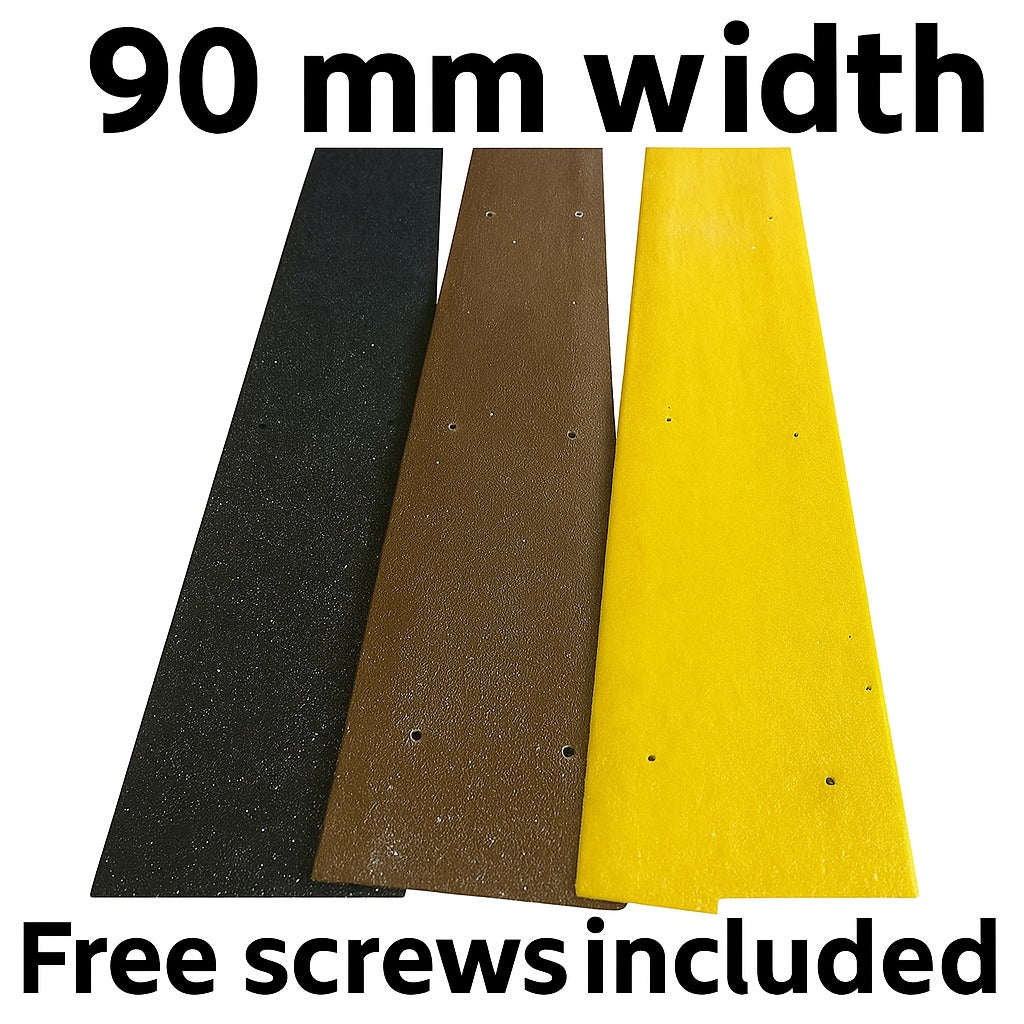 90mm Wide GRP Anti-Slip Decking Strips –  600mm, 1000mm, 1200mm – Black Yellow Brown