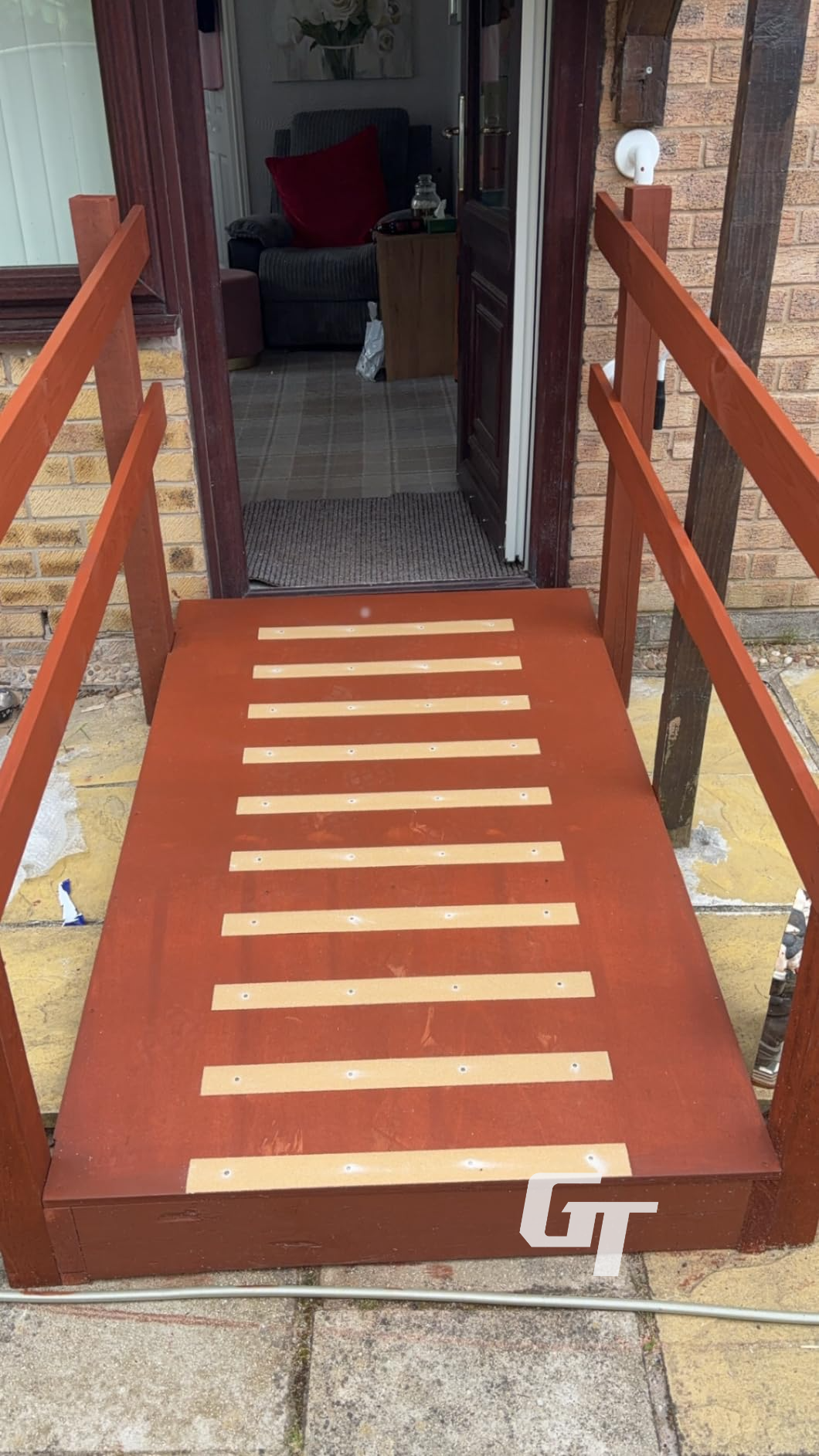 NonSlipLand beige anti-slip strips installed on ramp for elderly safety and accessibility