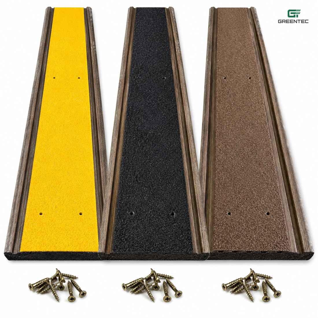Extra-wide 90mm GRP anti-slip decking strips fitted along wooden decking boards