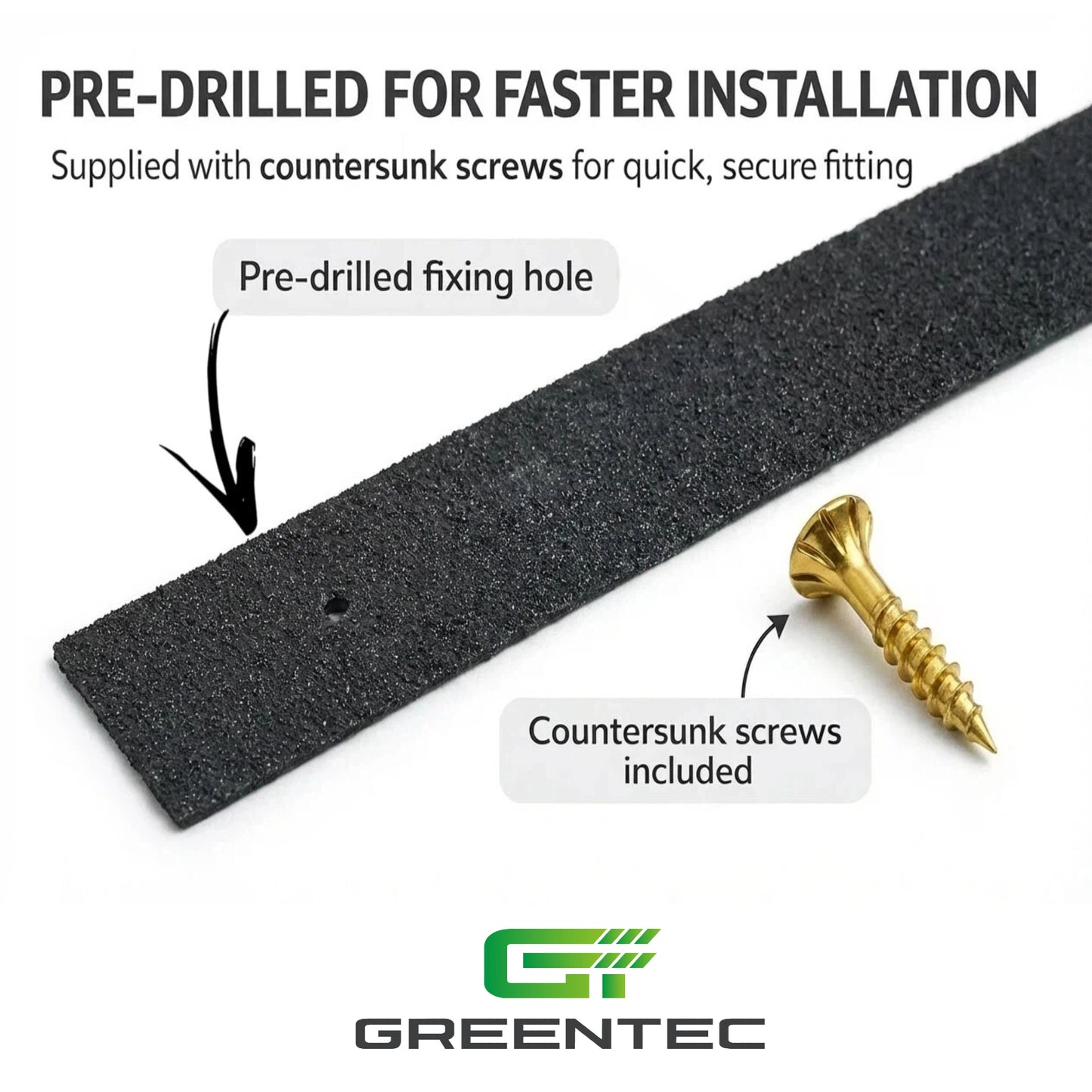 1 Stück 1000 mm Anti-Rutsch-Terrassendielenstreifen, vorgebohrt, mit kostenlosen Schrauben.