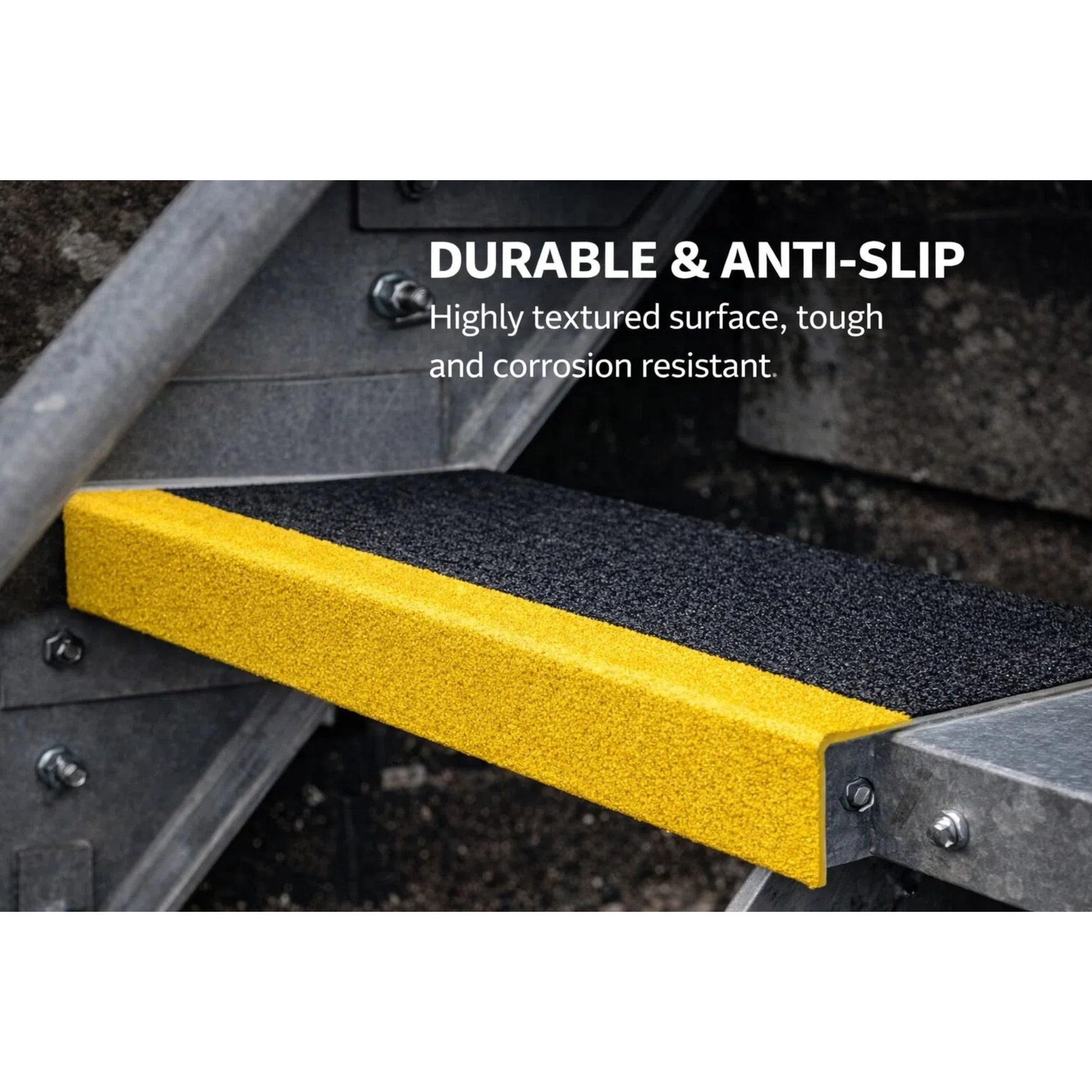 Heavy duty GRP stair tread cover yellow nosing anti-slip surface